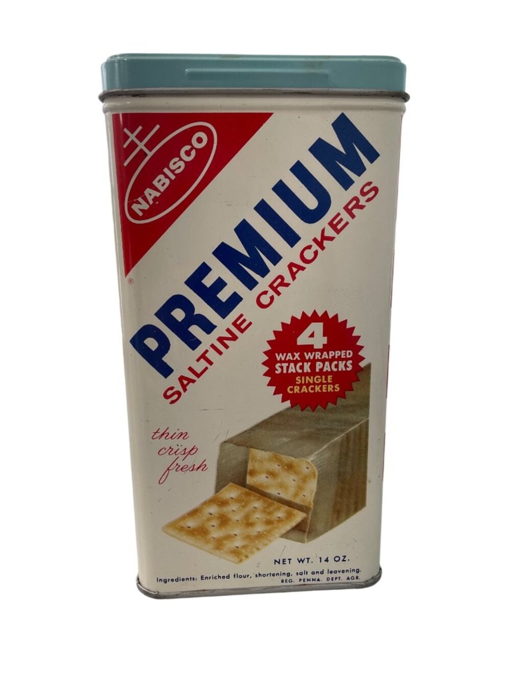 Vintage Nabisco Premium Saltine Crackers Tin Metal Storage Container Collectible